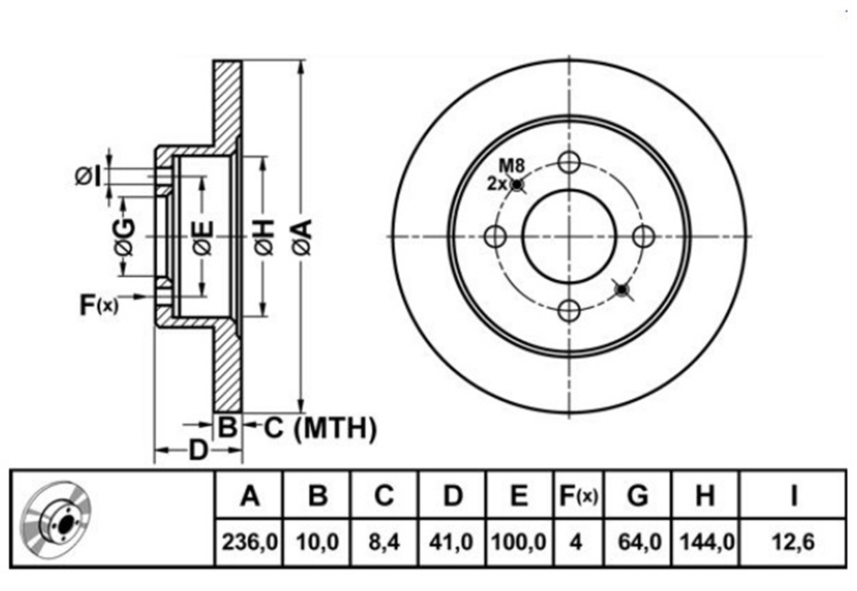 YEDEK PARÇAFREN DISKI ARKA DUZ 236-4-MITSUBISHI CARISMA 96>00 