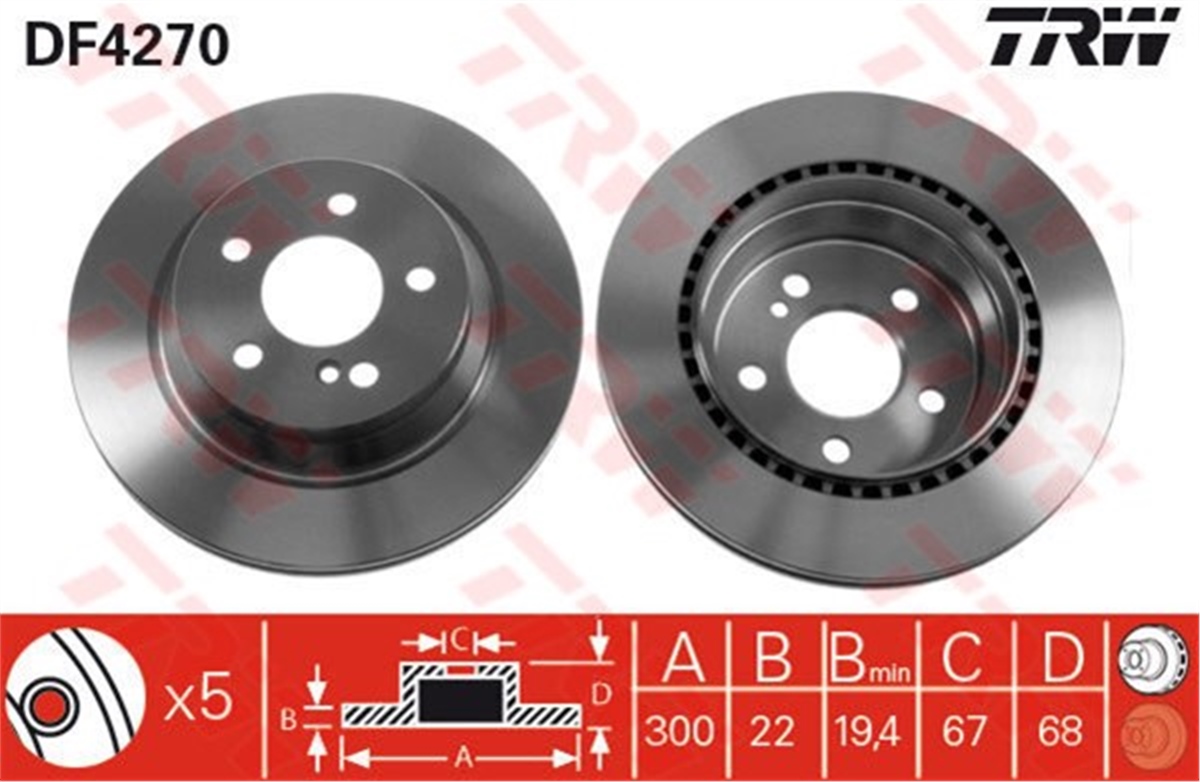 YEDEK PARÇAFREN DİSKİ ARKA MERCEDES BENZ CLS 08 E-CLASS 02 GLK 08 TRW DF4270TRWTRW DF4270