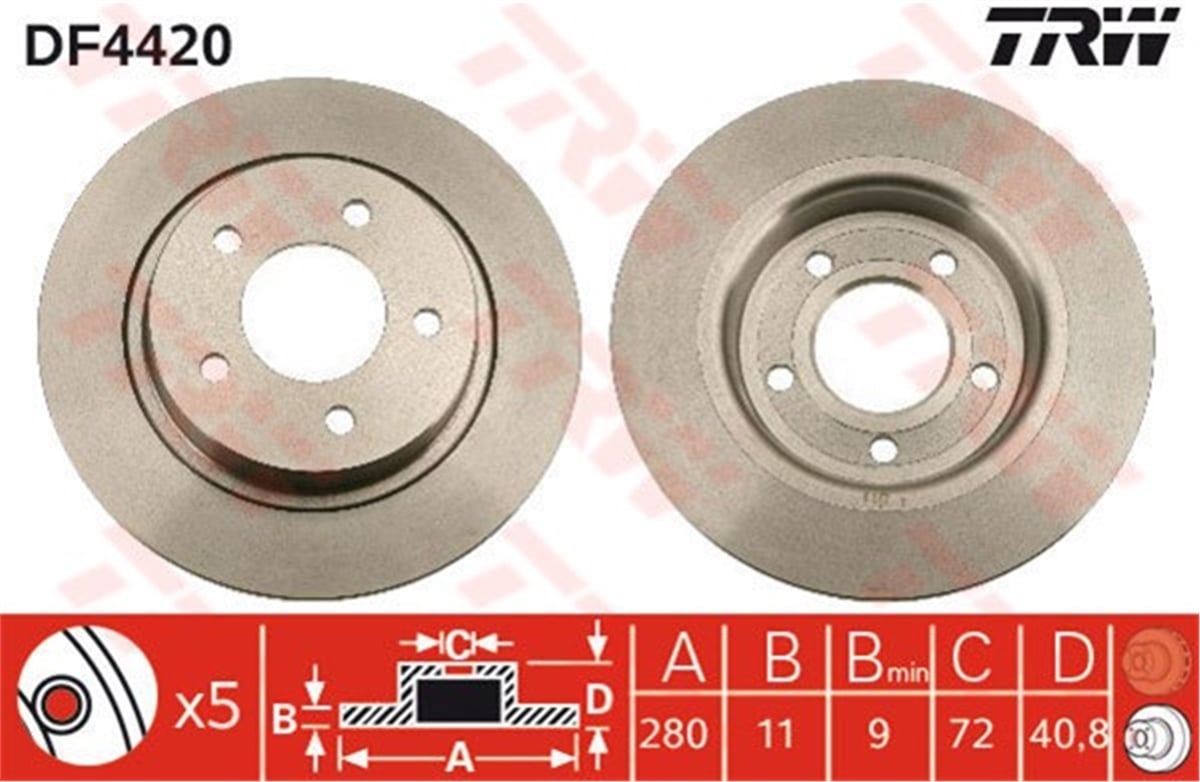 YEDEK PARÇAFREN DİSKİ ARKA PREMACY 2005-2005-3 2000 5 2005 TRW DF4420TRWTRW DF4420