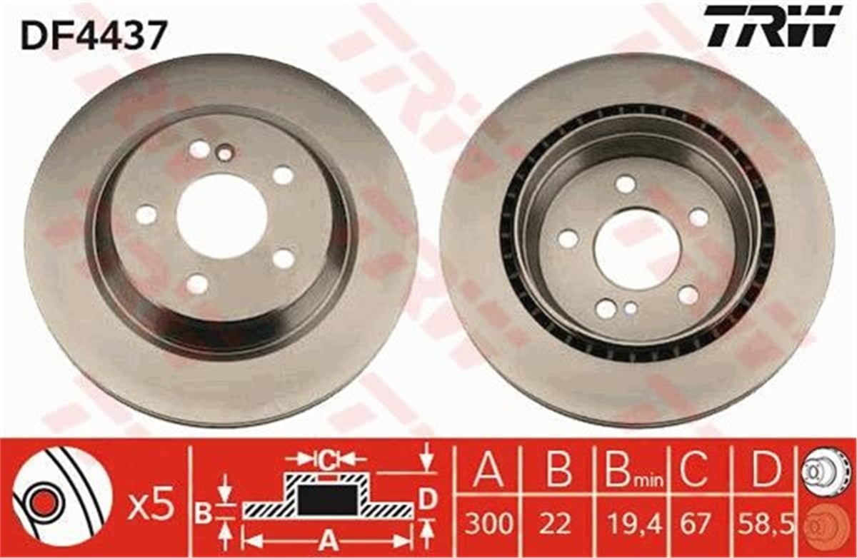 YEDEK PARÇAFREN DİSKİ ARKA S-CLASS 1998-2006 TRW DF4437TRWTRW DF4437