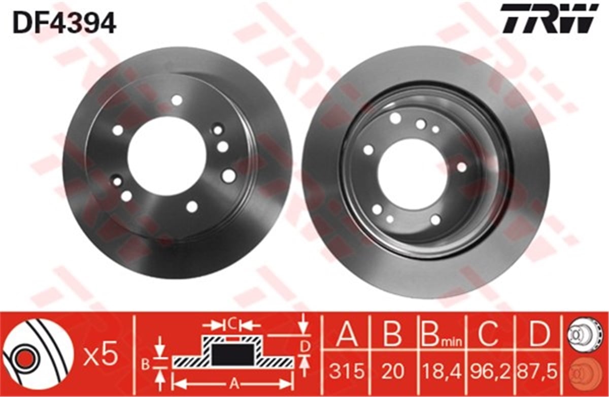 YEDEK PARÇAFREN DİSKİ ARKA SORENTO I 2002 TRW DF4394TRWTRW DF4394