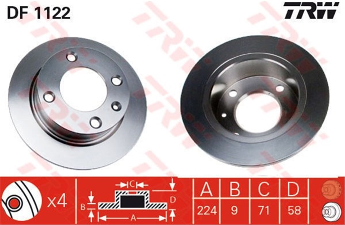 YEDEK PARÇAFREN DİSKİ ARKA XANTIA 1993-2003 TRW DF1122TRWTRW DF1122