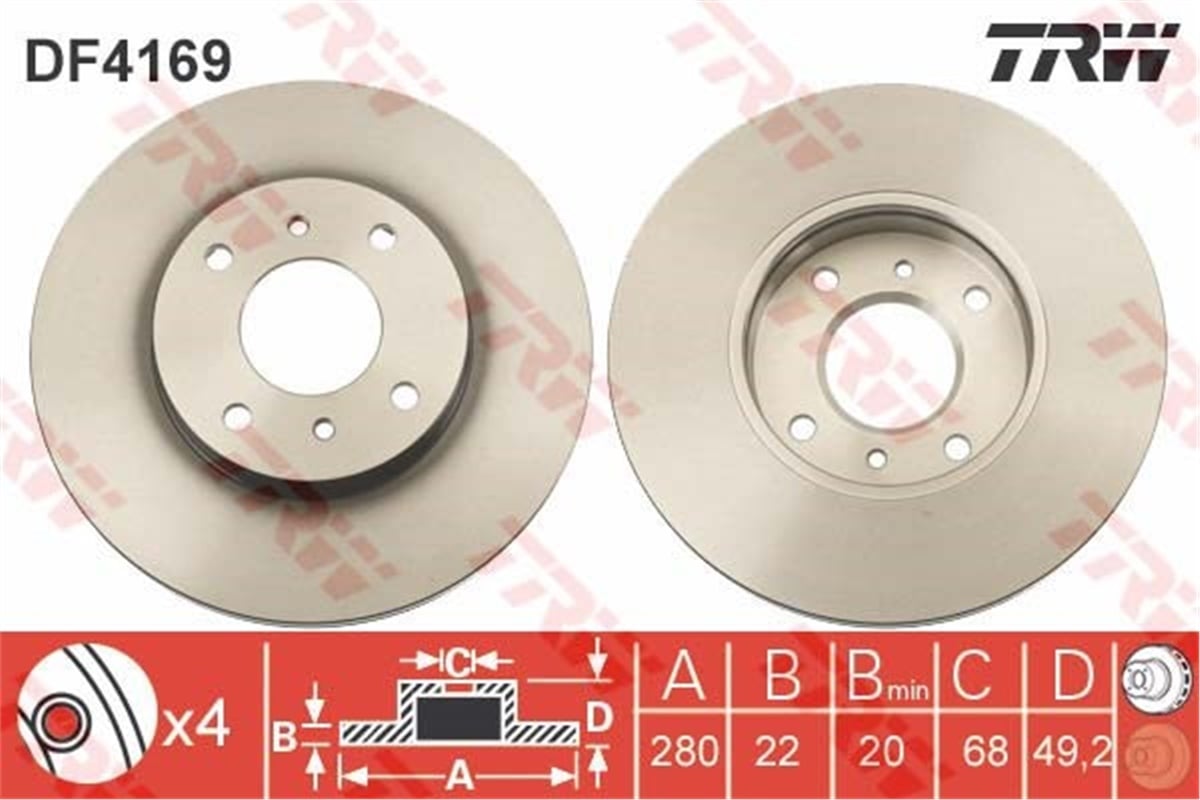 YEDEK PARÇAFREN DİSKİ ÖN . 40206-2F501 JAPON PRIMERA (P11) ALMERA (N16) 00-06 00-01 1.6:1.8:2.0:2.0 TD TRW TRW DF4169TRWTRW DF4169