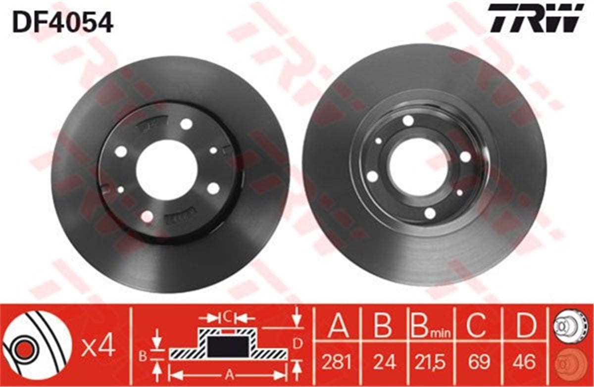 YEDEK PARÇAFREN DİSKİ ÖN . M818027 JAPON CARISMA (DA) 00-05 1.6:1.8/1.9 TD TRW TRW DF4054TRWTRW DF4054