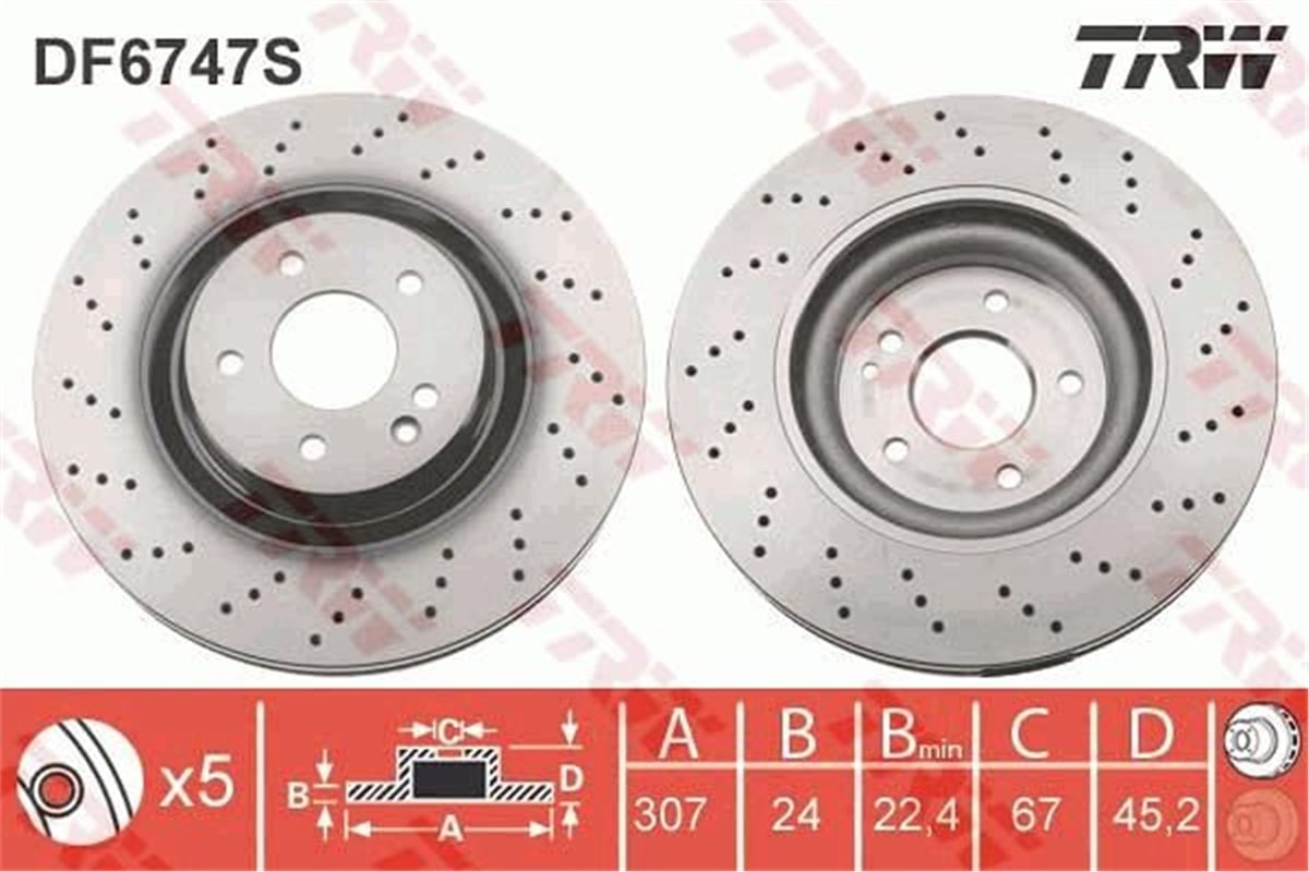 YEDEK PARÇAFREN DİSKİ ÖN BMW 2 2014 X1 2015 MINI CLUBMAN 2015 TRW DF6747STRWTRW DF6747S