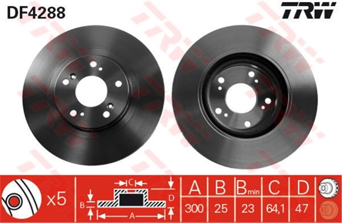 YEDEK PARÇAFREN DİSKİ ÖN CIVIC VII 2001-2005-INTEGRA 2004-2007 TRW DF4288TRWTRW DF4288