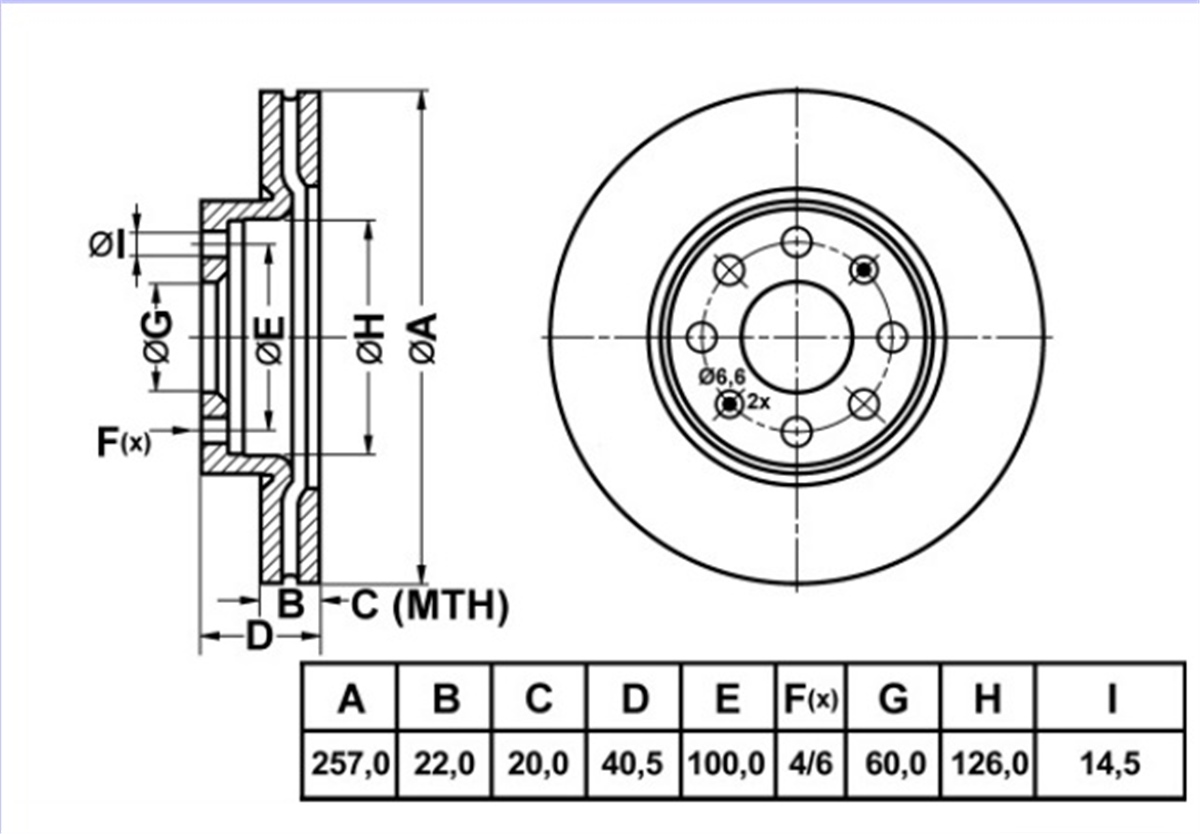 YEDEK PARÇAFREN DISKI ON HAVALI 257MM 4 BIJON -  FIAT  GRANDE PUNTO 1.2 1.4 1.3 JTD 05> / OPEL  CORSA D 1.0 1.2 1.4 1.3 CDTI 06> 93188917 -MGA-50106MGAMGA-50106
