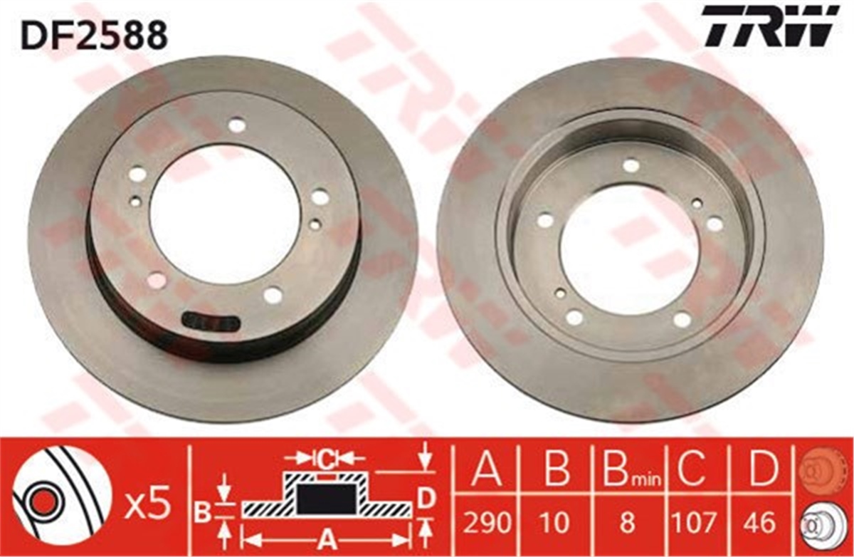 YEDEK PARÇAFREN DİSKİ ÖN JIMNY 1998 SAMURAI 1988-2004-VITARA 1988-2005-VITARA CABRİO 2003-2005-X-90 1995-1997 TRW DF2588TRWTRW DF2588