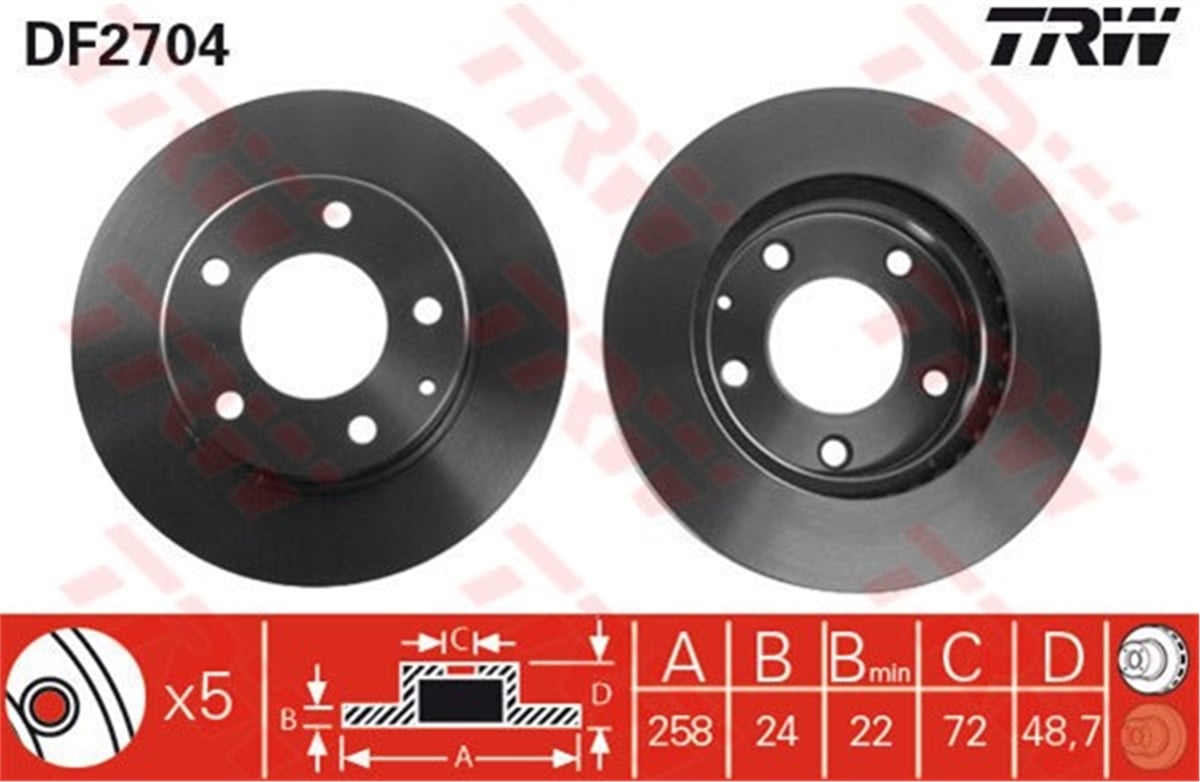 YEDEK PARÇAFREN DİSKİ ÖN MX-6 1992-1997-PREMACY 1999-2005-XEDOS 6 1992-1999-323 S VI 2000-2004-626 IV 1991-1997 TRW DF2704TRWTRW DF2704
