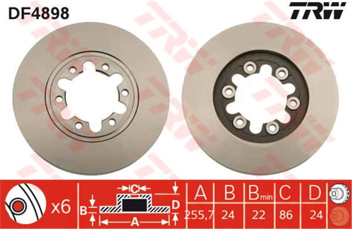 YEDEK PARÇAFREN DİSKİ ÖN RANGER 1999 MAZDA B-SERIE 1999 BT-50 2006 TRW DF4898TRWTRW DF4898