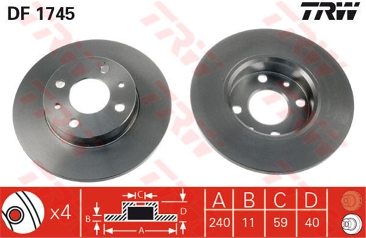 YEDEK PARÇAFREN DİSKİ ÖN TK 240,5 DÜZ 7566931 FIAT TEMPRA/TIPO /DOĞAN SLX 2000 93- BM TRW TRW DF1745TRWTRW DF1745