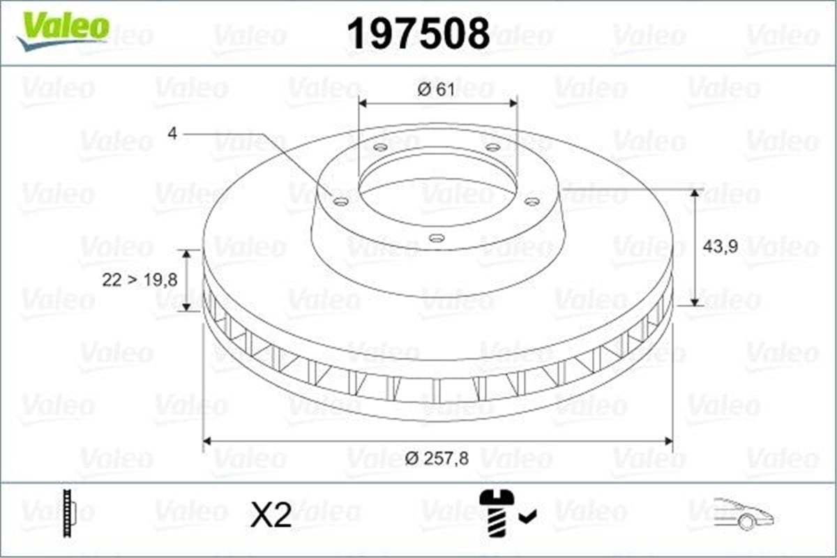 YEDEK PARÇAFREN DİSKİ ÖN X2 DAC DOKKER -MERC CITAN VALEO 197508VALEOVALEO 197508