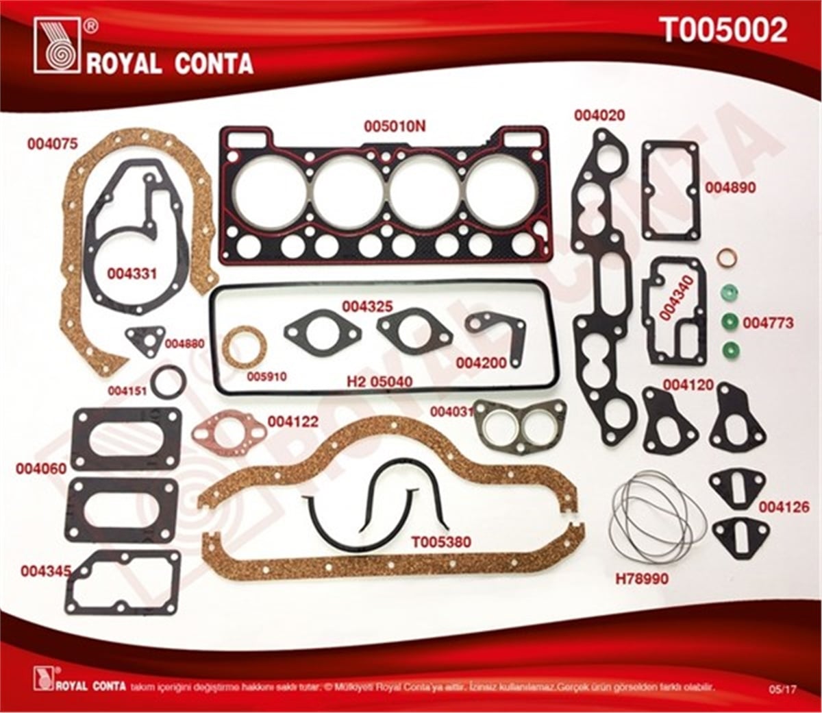 YEDEK PARÇAMOTOR TAKIM CONTA KEÇESİZ R12 1400 ROYAL T005002ROYALROYAL T005002
