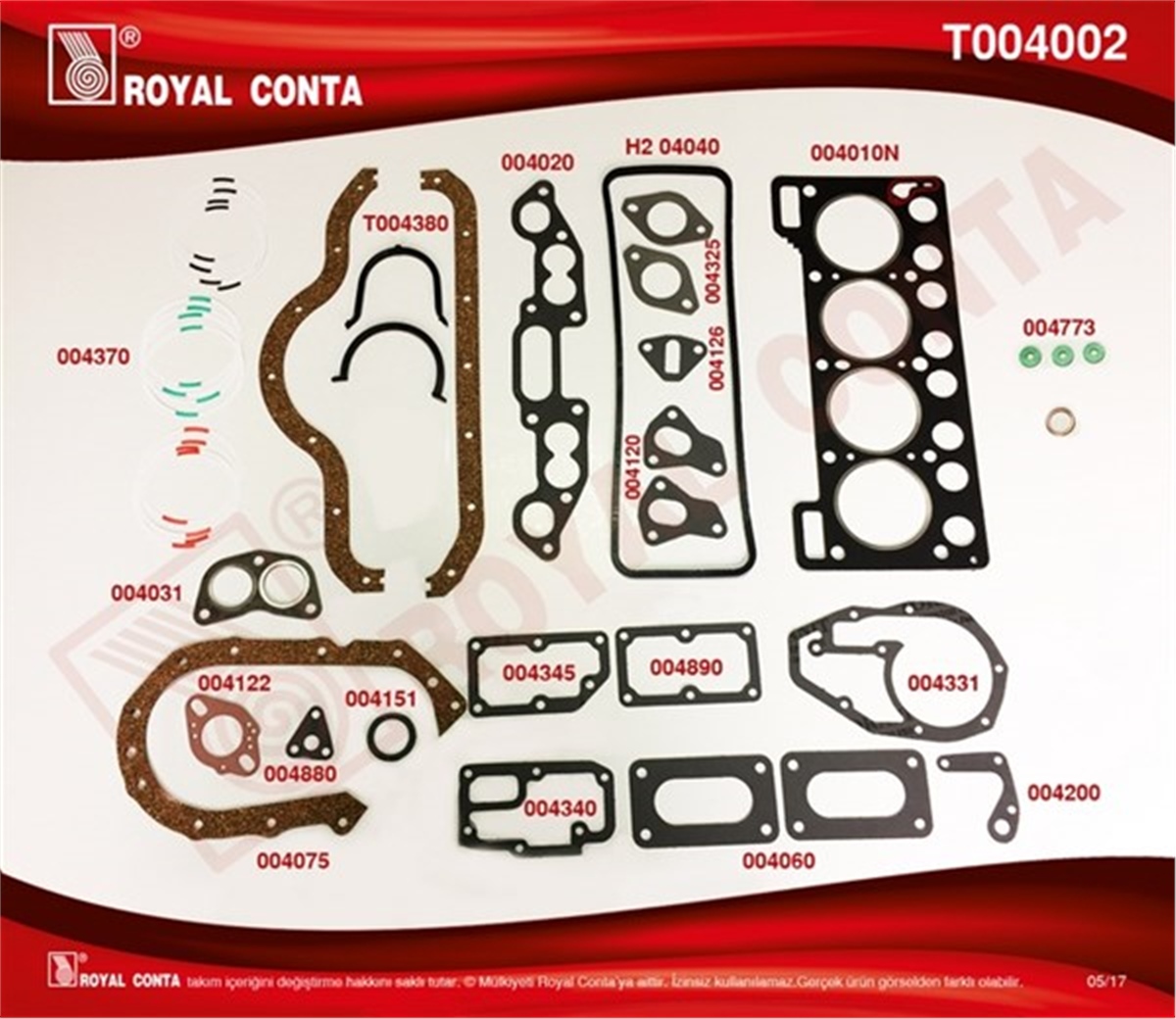 YEDEK PARÇAMOTOR TAKIM CONTA STD.KEÇESİZ R12 1300 ROYAL T004002ROYALROYAL T004002