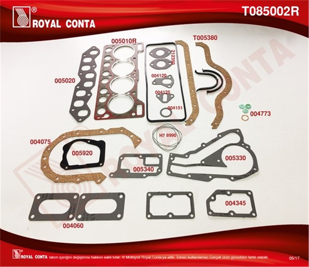 YEDEK PARÇAMOTOR TAKIM CONTA SÜPER KEÇESİZ R9 1400 ROYAL T085002RROYALROYAL T085002R