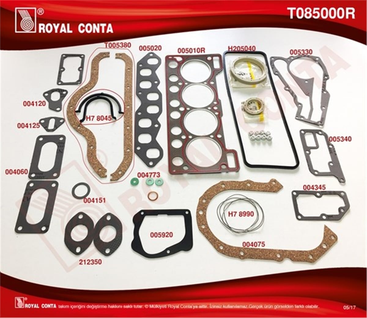 YEDEK PARÇAMOTOR TAKIM CONTA SÜPER SKT KEÇELİ SUBP.LAST R9 BROADWAY-R19 1.4 KARBÜRATÖRLÜ ROYAL T085000RROYALROYAL T085000R