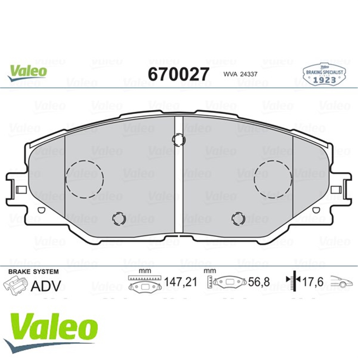 YEDEK PARÇAÖN BALATA AURIS 1.4 D-1.4-1.8 1.6 VVTI-2.0 D-2.2 D 07 12 RAV4 III 2.0 VVTİ 06 12 2.2D-4D 06 VALEO 670027VALEOVALEO 670027