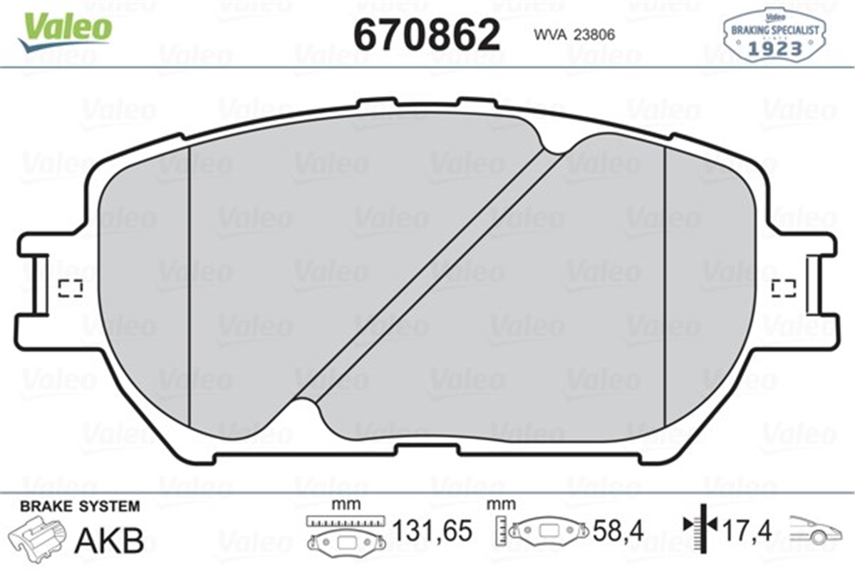 YEDEK PARÇAÖN BALATA CAMRY 01-06 VALEO 670862VALEOVALEO 670862