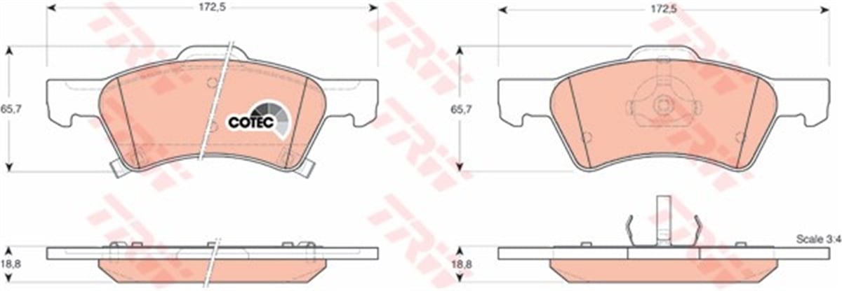 YEDEK PARÇAÖN BALATA DODGE CARAVAN III 3.3 AWD-3.8 T 00-07 VOYAGER III 2.4-2.5CRD 2.8CRDİ 3.3 00 12.08 TRW GDB4129TRWTRW GDB4129