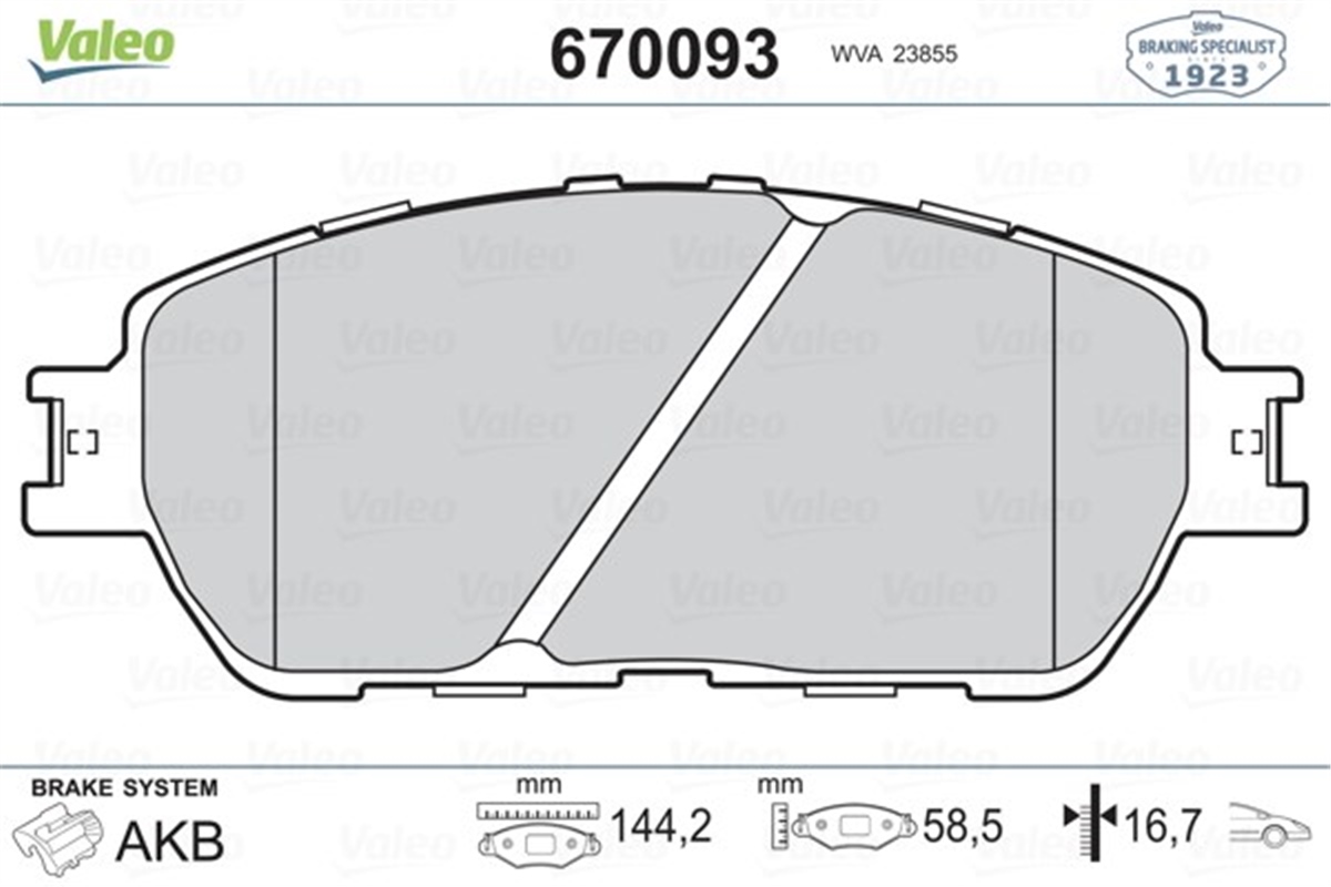 YEDEK PARÇAÖN BALATA LEXUS ES 01-06 VALEO 670093VALEOVALEO 670093