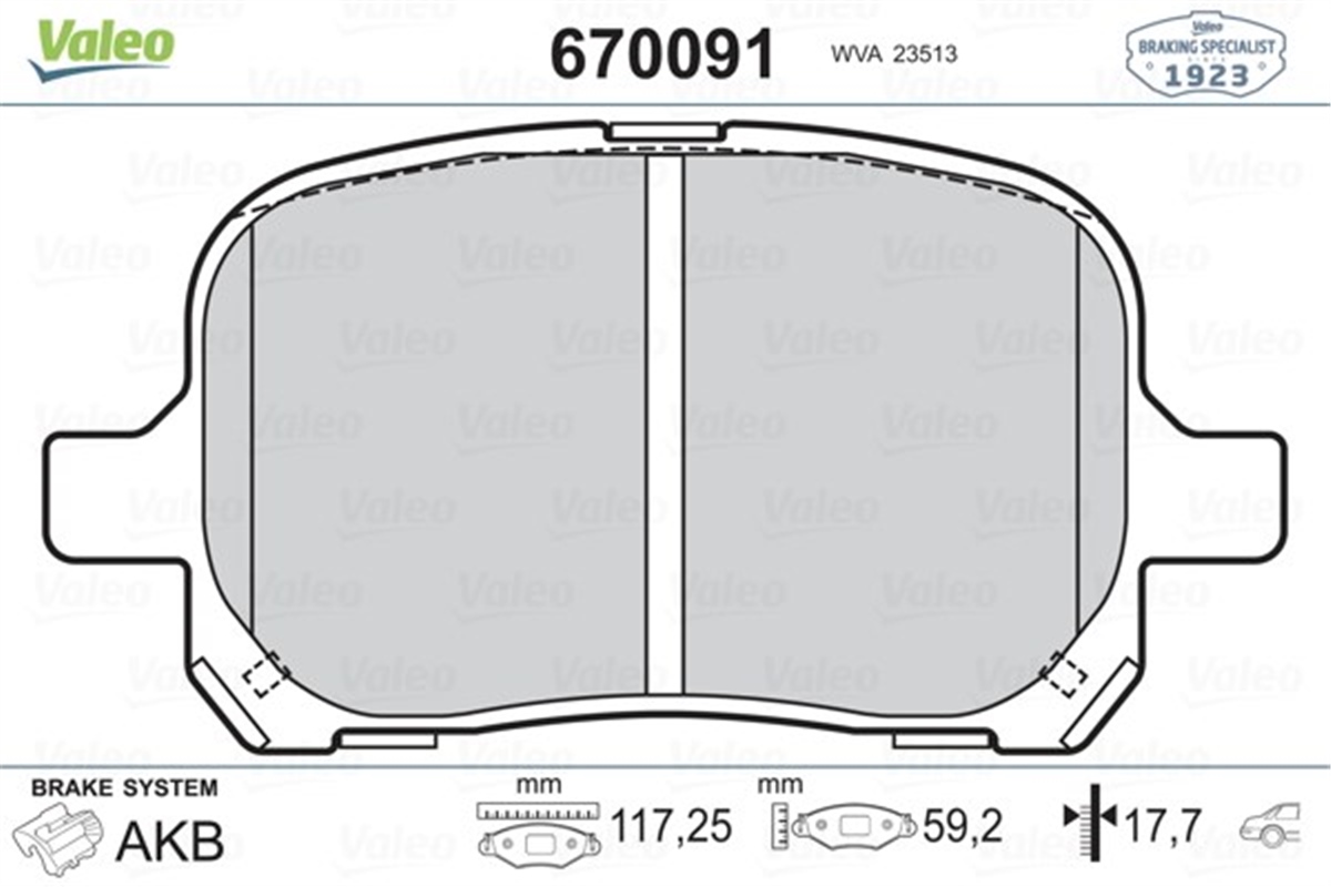 YEDEK PARÇAÖN BALATA LEXUS ES 96-01 VALEO 670091VALEOVALEO 670091