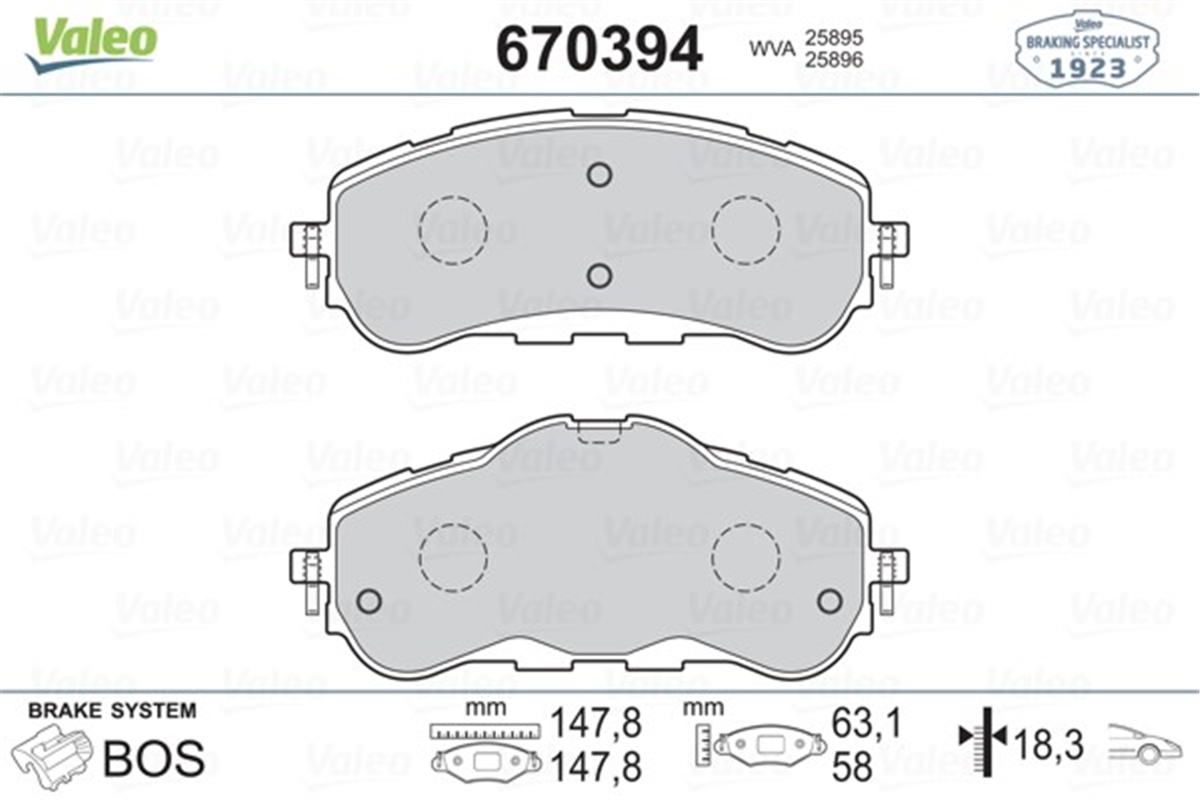 YEDEK PARÇAÖN BALATA P308 II 1.2 VTİ-1.2 THP-1.6 HDİ-2.0 HDİ 13 FREN DİSKİ ÇAPI 283MM İÇİN VALEO 670394VALEOVALEO 670394