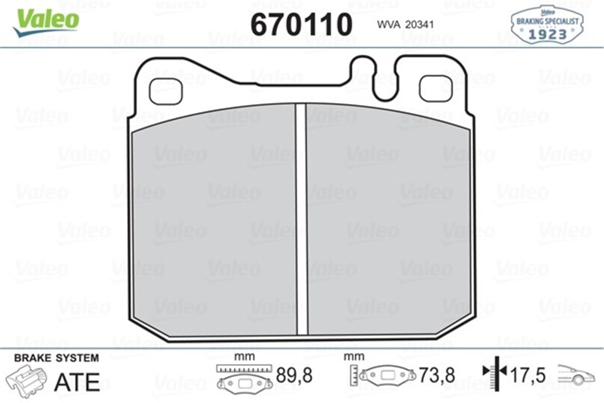 YEDEK PARÇAÖN BALATA W123-C123-S123-W126-C126-R107-C107 VALEO 670110VALEOVALEO 670110