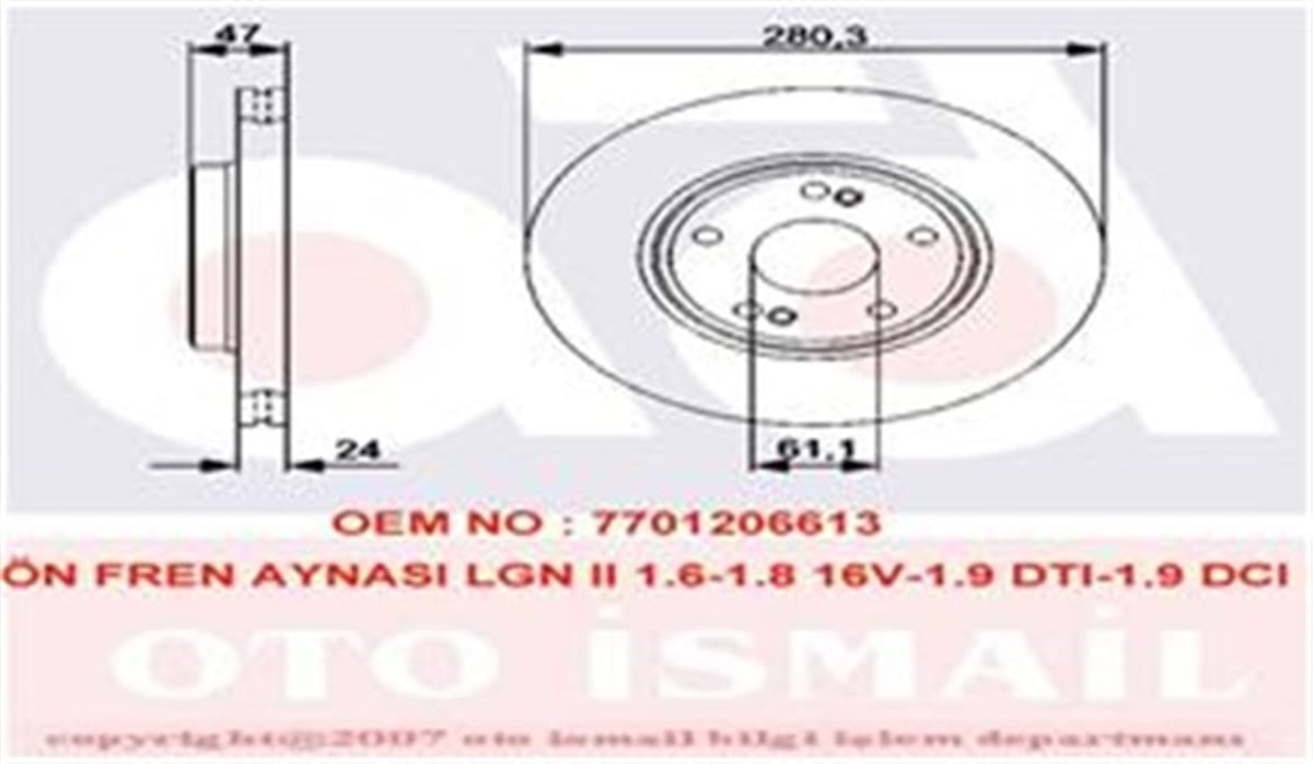YEDEK PARÇAÖN FREN AYNASI ADET LGN II B74 1.6 1.8 16V-1.9 DCI 03-01 2.0 16V 8.02 280X24X5DLXHAVALI VALEO 197328VALEOVALEO 197328
