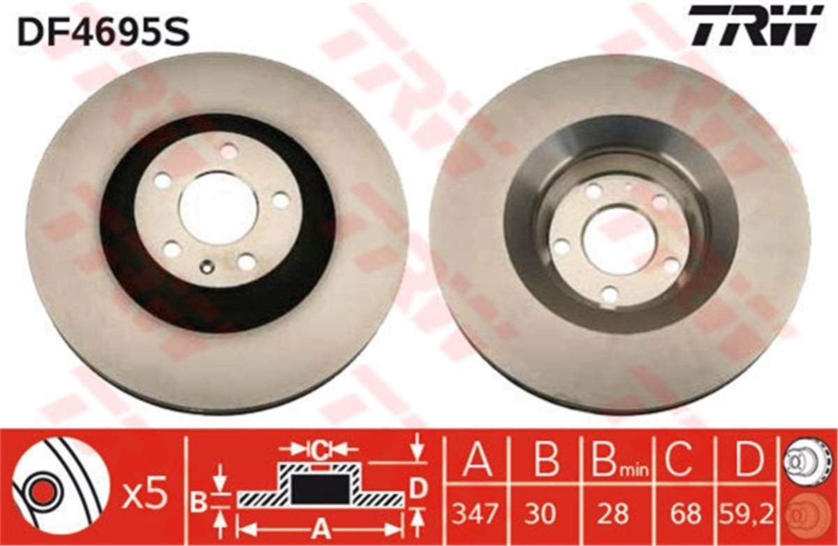 YEDEK PARÇAÖN FREN AYNASI HAVALI A6-A6 AVANT 4F5-A6 ALLROAD 4FH 2.0 TFSI-2.4-2.4 QUATTRO-2.8 FSI-2.8 FSI QU TRW DF4695STRWTRW DF4695S