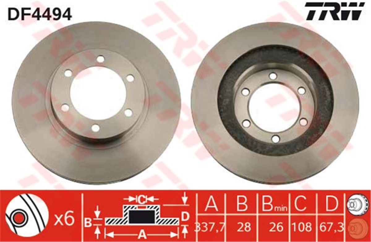 YEDEK PARÇAÖN FREN AYNASI HAVALI LAND CRUISER 2.7-3.0-3.4-4.0 J12 03-10 TRW DF4494TRWTRW DF4494