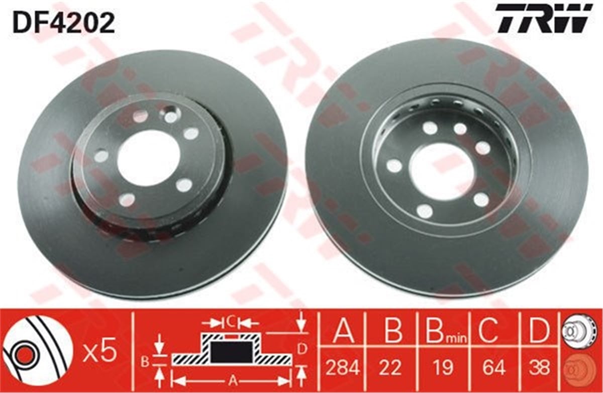 YEDEK PARÇAÖN FREN AYNASI ROVER 75 2.0 CDT-1.8-2.5 V6 99 284X22X5DLXHAVALI TRW DF4202TRWTRW DF4202