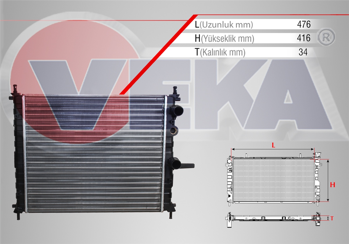 YEDEK PARÇASU RADYATÖRÜ MAREA 185 1.6i 16v M-T AC+ 1996-2002VEKA16-1827