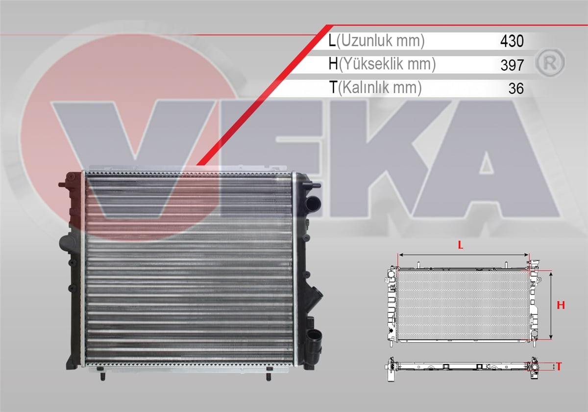 YEDEK PARÇASU RADYATÖRÜ R19 1.4 KARBURATORLU M-T/A-T AC+/- 1988-2000VEKA16-3546