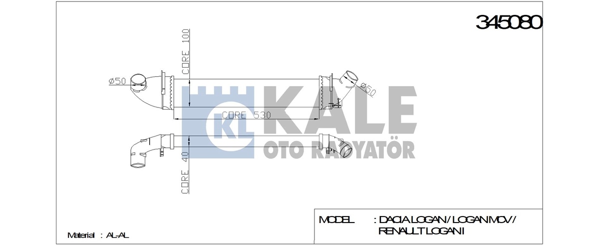 YEDEK PARÇATURBO RADYATÖRÜ (İNTERCOOLER) SANDERO/LOGAN 1.5 DCI 2004>GM*KALE-345080