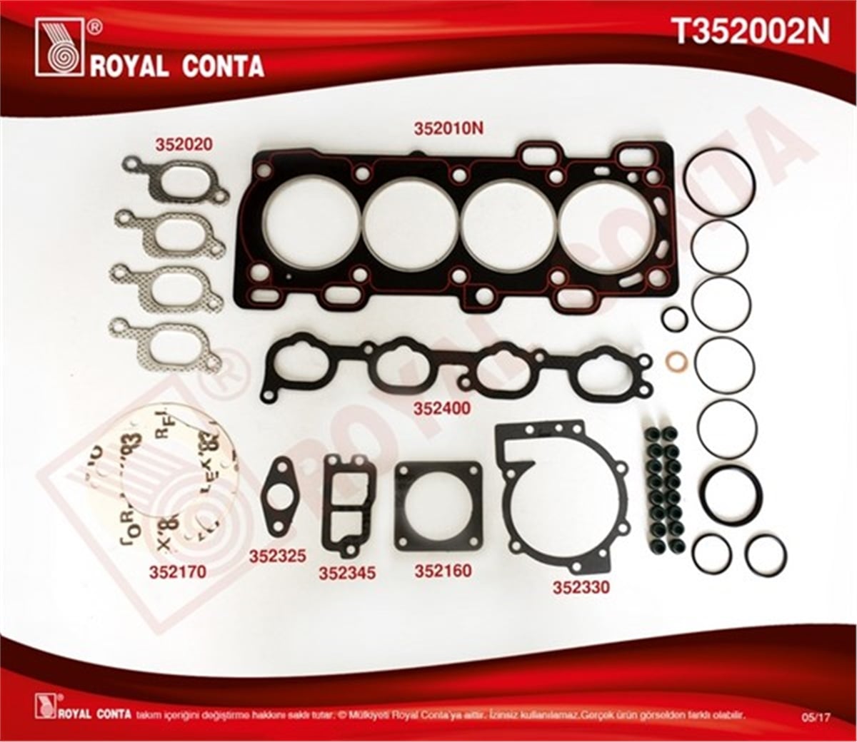 YEDEK PARÇAÜST TAKIM CONTA LGN-SAFRANE-ESPACE 2.0 LT 16V N7Q SKT SÜBAP LASTİKLİ ROYAL T352002NROYALROYAL T352002N