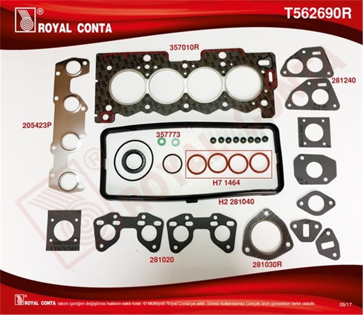 206ÜST TAKIM CONTASI REINZ KEÇELİ S.LASTİKLİ P207 1.4 TU3A 06 P106-P205-P206-P306-P307 TU3JP 1.4 ROYAL T562690RROYALROYAL T562690R