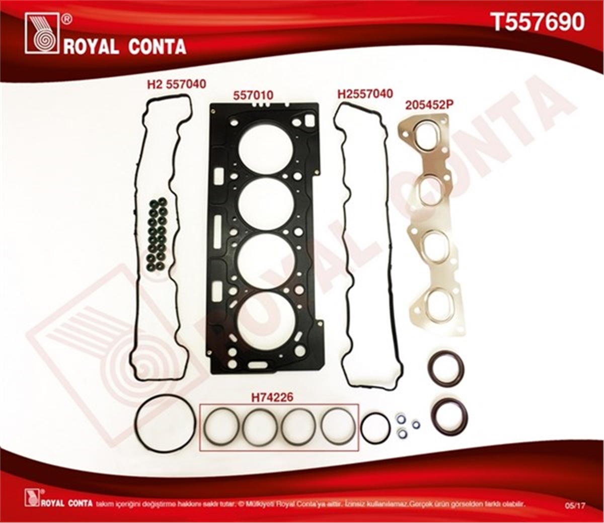 206ÜST TAKIM CONTASI REINZ KEÇELİ S.LASTİKLİ P206-P207-P307-P308 1.6 16V TU5JP4 ROYAL T557690ROYALROYAL T557690