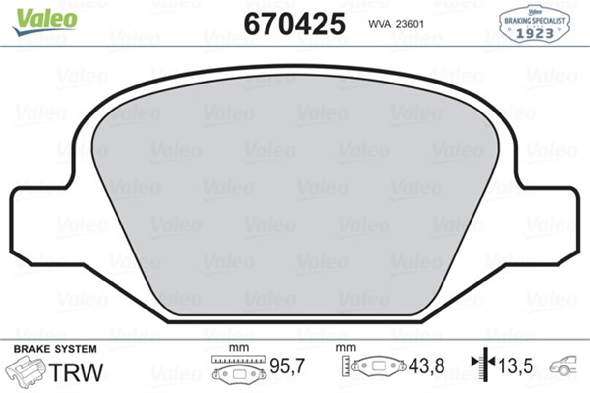 500ARKA BALATA FIAT 500 1.4 ABARTH 08-08 FIAT 500C - 1.4 ABARTH 09-09 0.9 13 VALEO 670425VALEOVALEO 670425