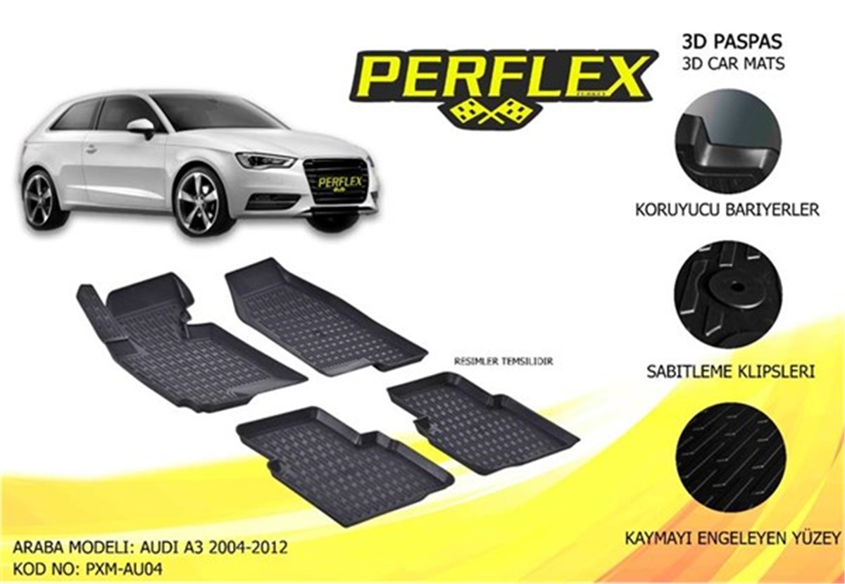 A3PERFLEX 3D X-MAT HAVUZLU PASPAS ÇEŞİTLERİ SİYAH AUDI A3 2004-2012 3D X-MAT 5 PCS PERFLEX PXM-AU04PERFLEXPERFLEX PXM-AU04