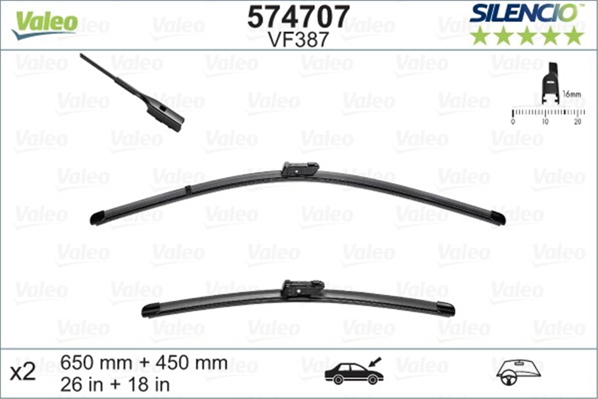 A3VALEO SİLENCİO X-TRM FLAT BLADE VM387 X2 650 450 MM VW GOLF VII; AUDI A3 VALEO 574707VALEOVALEO 574707