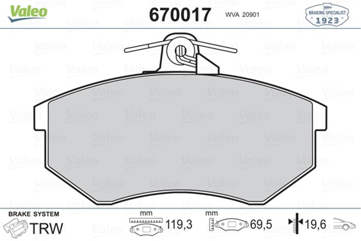 A4ÖN BALATA PASSAT 1.8 88-96 AUDI 80 A41.6 1.9TDİ 95-10 119.3 69.6 19.4 MM GDB854 VALEO 670017VALEOVALEO 670017