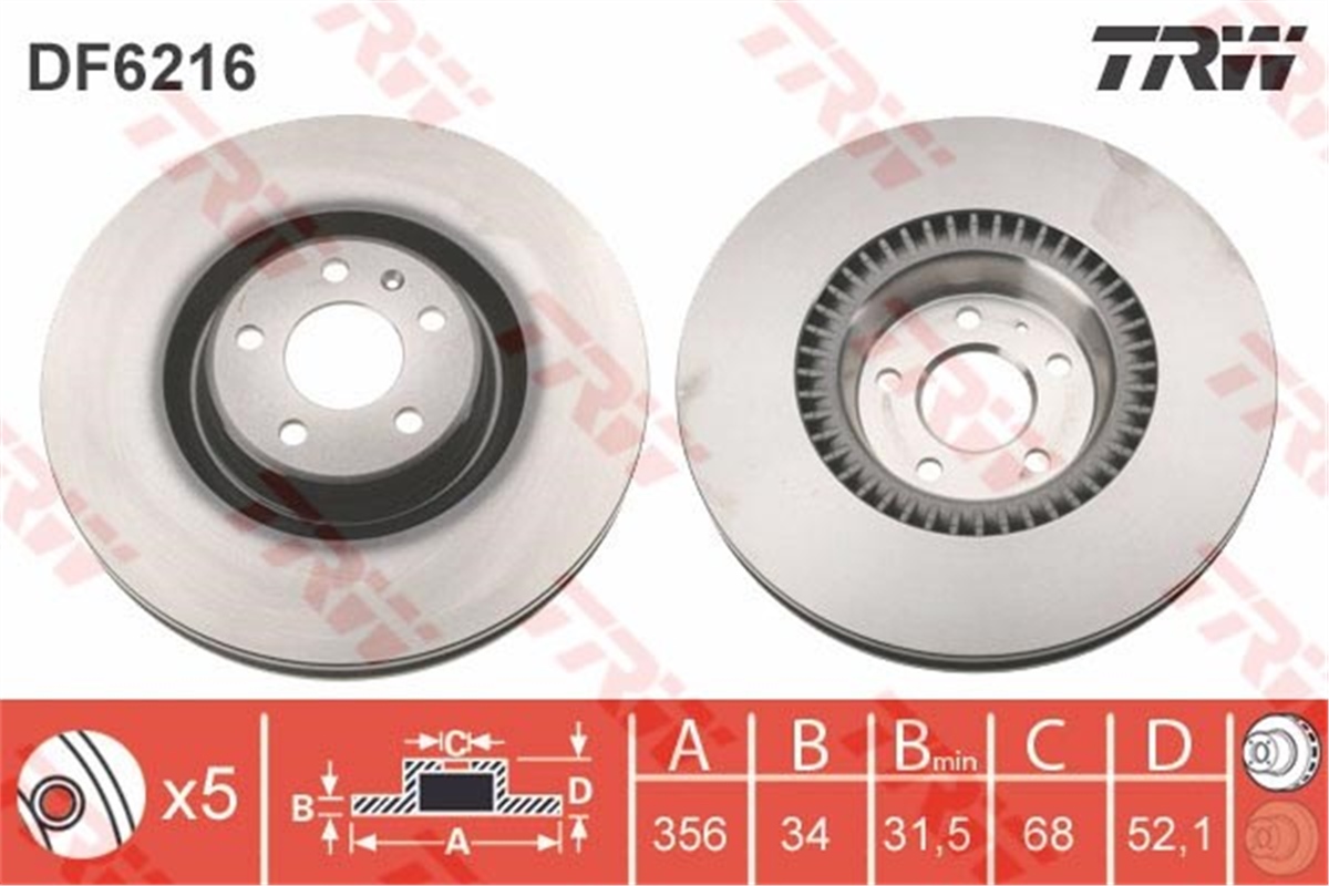 A6ÖN FREN AYNASI AUDI A6-A7-A8 10 HAVALI 356MM-5D TRW DF6216TRWTRW DF6216