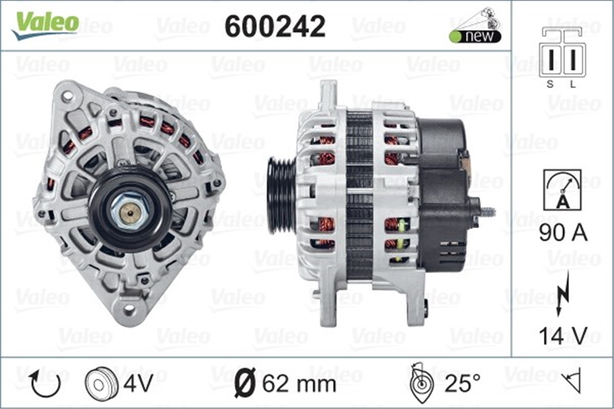ACCENTALTERNATÖR HYUNDAI ACCENT 1.5-1.6 00-02-COUPE ELANTRA-GETZ-MATRİX X-KIA CERATO VALEO 600242VALEOVALEO 600242