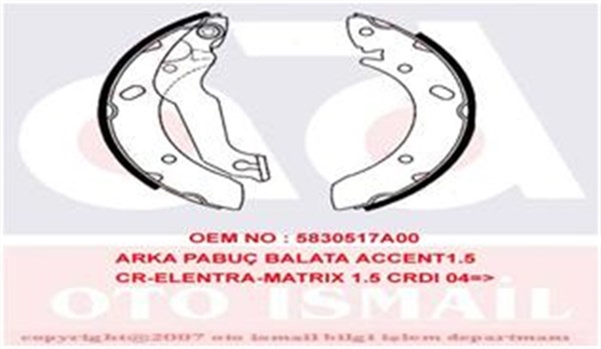 ACCENTARKA PABUÇ BALATA ACCENT 1.3 1.6 1.5CRDİ 00.05 ELANTRA 1.6 1.8 01-06 MATRİX X 1.5CRDI 04 203X39 RIW P8678RIWRIW P8678