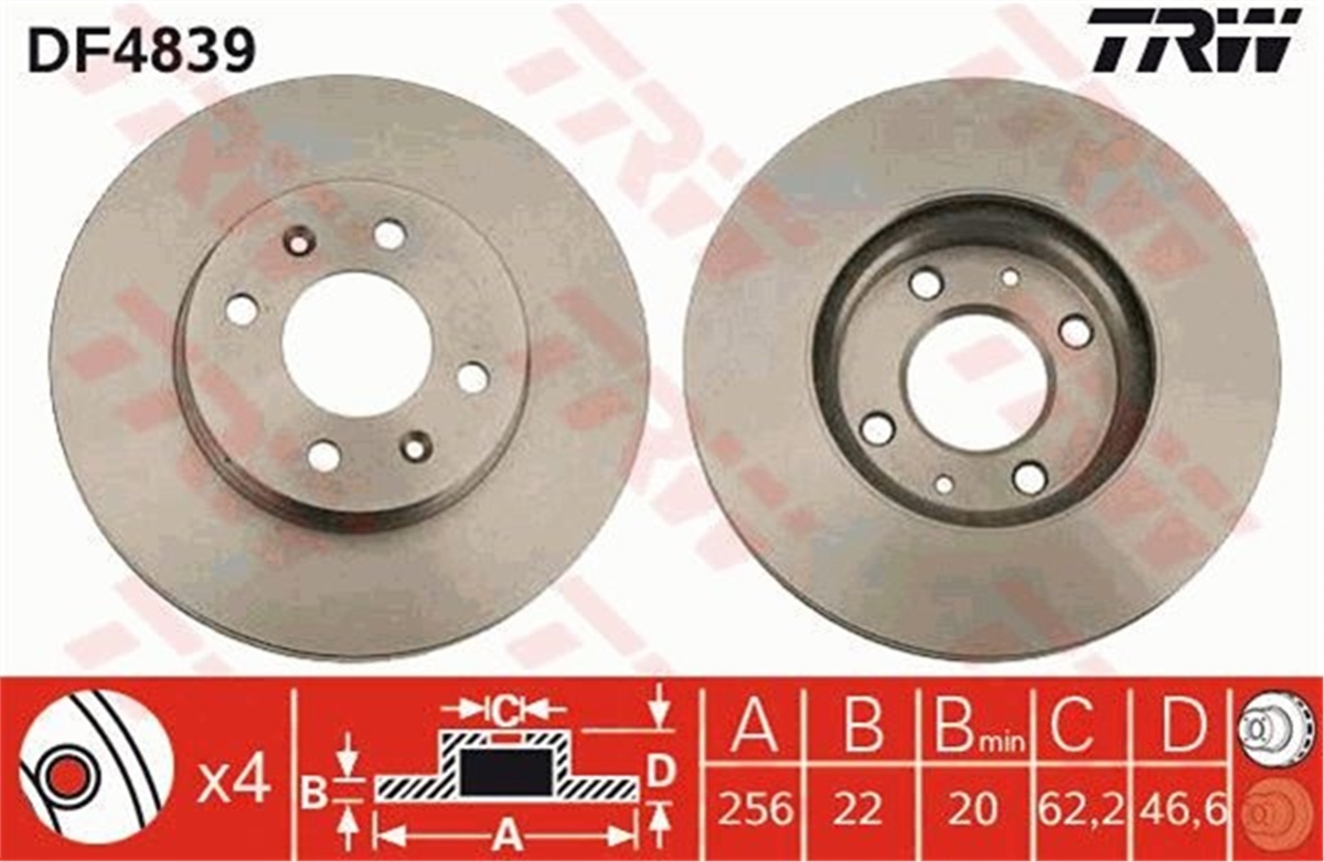 ACCENTÖN FREN AYNASI HAVALI ACCENT 11-05 İ10 01-08 RIO 05 256X22X4DLXHAVALI TRW DF4839TRWTRW DF4839