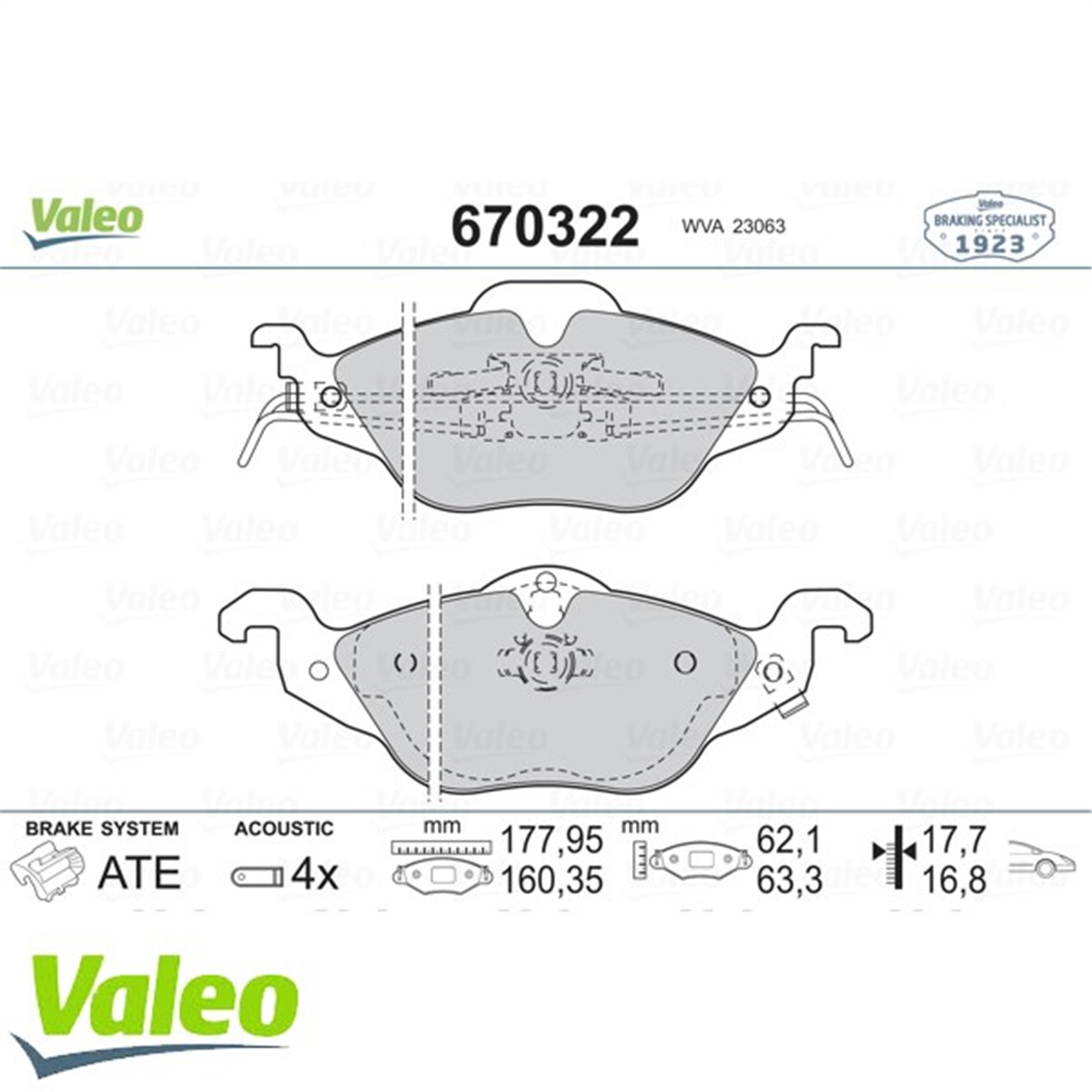 ASTRAÖN BALATA ASTRA G 1.2-1.4-1.6-1.7D-1.8-2.0D 98-05 ZAFIRA 1.8-2.0D 16V 98-05 VALEO 670322VALEOVALEO 670322
