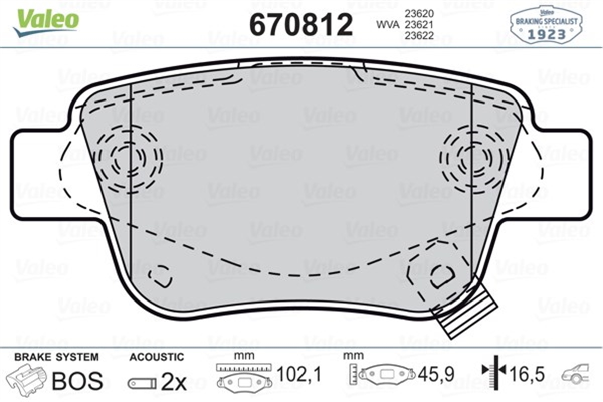 AVENSISARKA BALATA AVENSIS 1.8-2.0-2.0D-4D 2.4 3.03-11.08 COROLLA VERSO 1.6-1.8- 2.0 2.2D-4D 04-3.04-09 VALEO 670812VALEOVALEO 670812