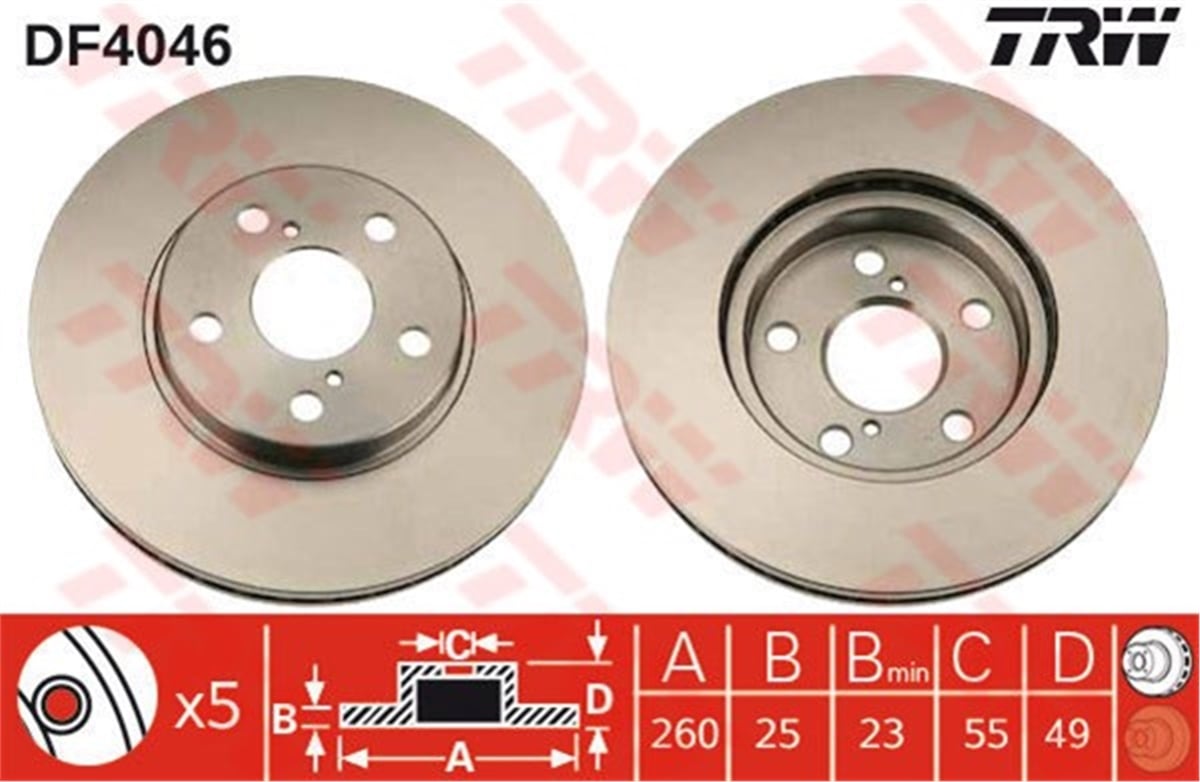 AVENSISÖN FREN AYNASI AVENSIS 1.6 VVTİ-1.8 VVTİ İE-2.0D-2.0TD 97-2.03 260X25X5DLXHAVALI TRW DF4046TRWTRW DF4046