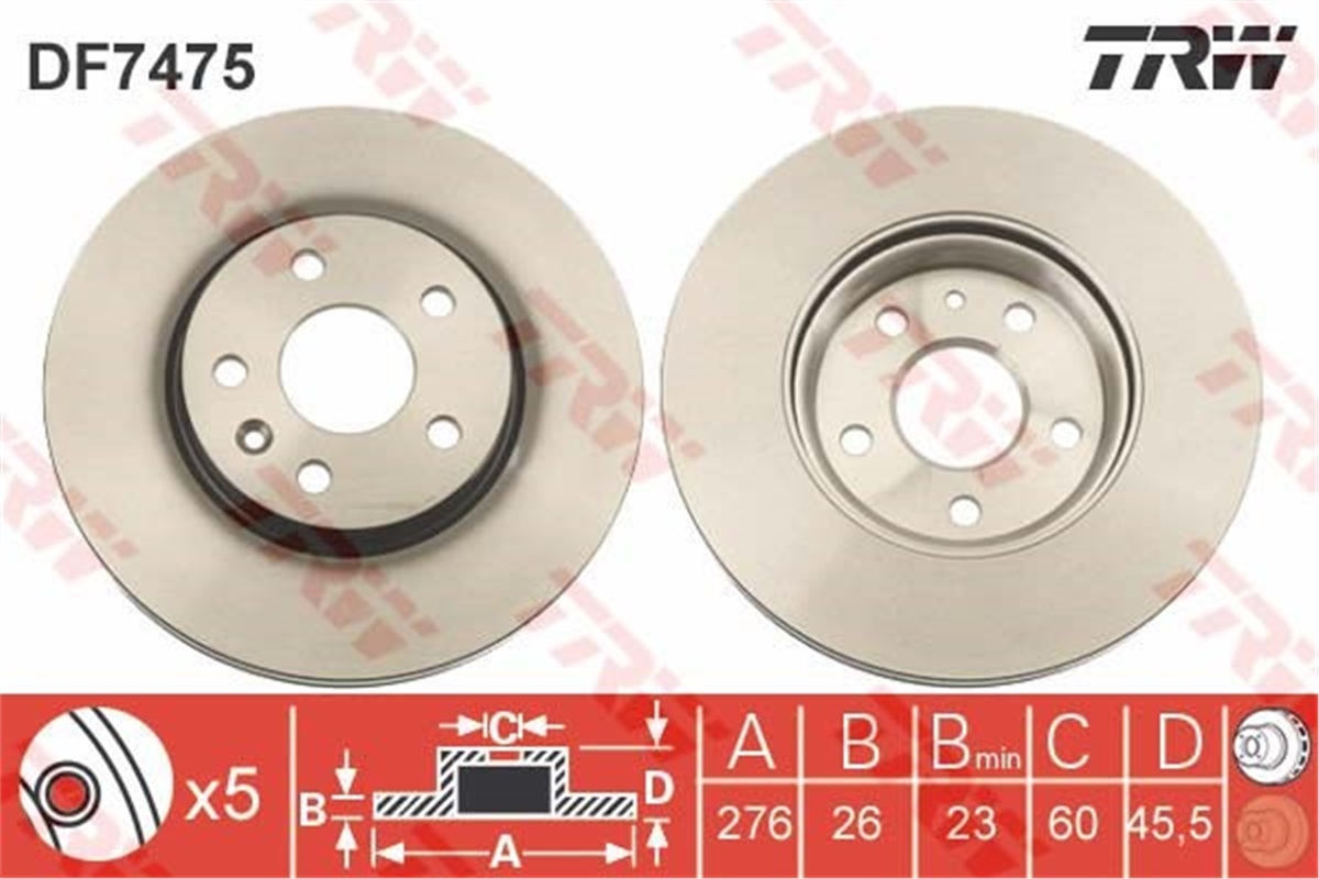AVEOFREN DİSKİ ÖN TAKIM 15 INCH 276 MM 569073 OPEL ASTRA J CRUZE AVEO T300 10- A13DTE A16XER A14NET TRW TRW DF7475TRWTRW DF7475