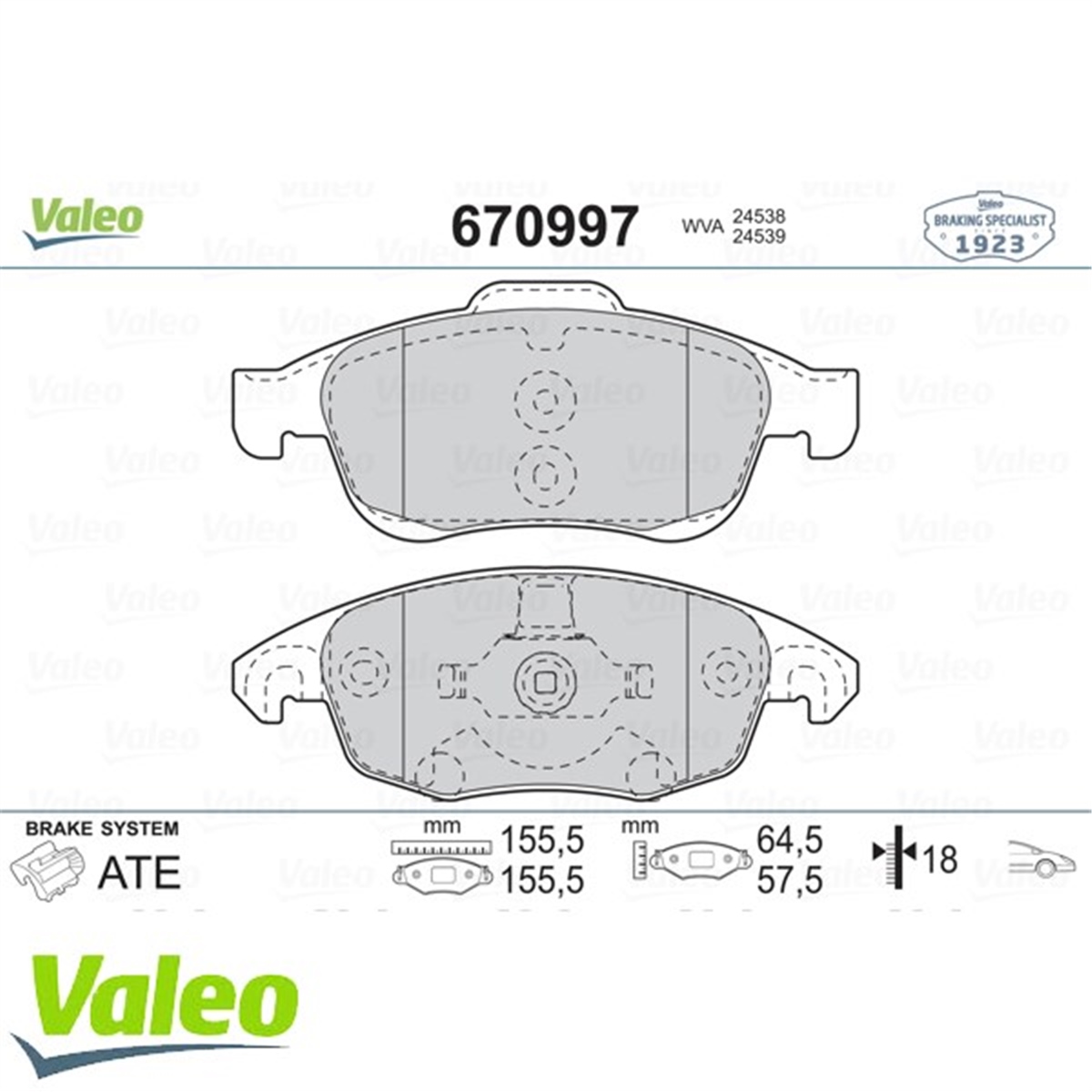 BERLINGOÖN BALATA C4 PICASSO 1.6 HDI 110HP 06 11 PARTNER 08 11 TEPE-BERLINGO 08 11 5008 09 DS4 DS5 VALEO 670997VALEOVALEO 670997